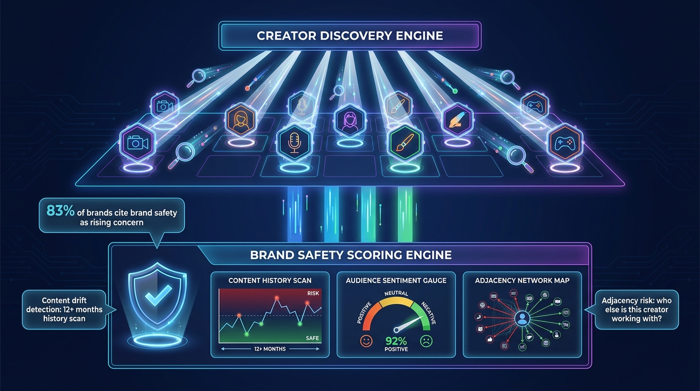 Dual-layer AI architecture for creator discovery and brand safety scoring running simultaneously in real time