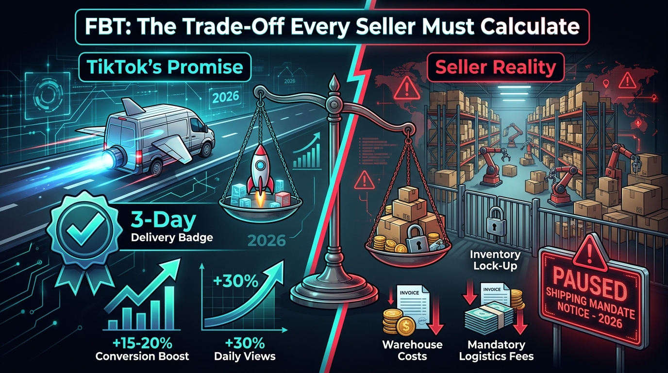 TikTok Shop FBT Fulfilled by TikTok comparison showing platform delivery promises versus seller operational reality including costs and trade-offs
