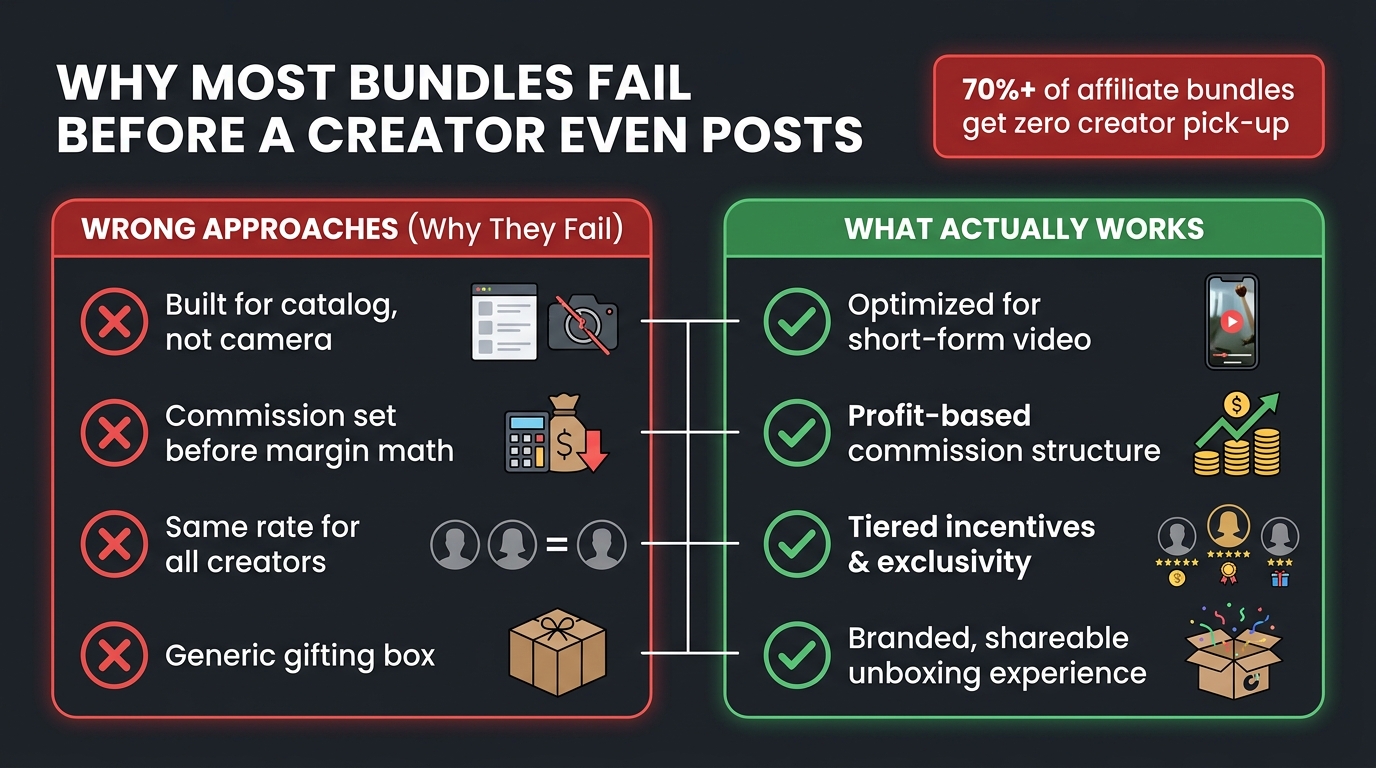 Why TikTok Shop affiliate bundles fail before a creator posts — common mistakes infographic