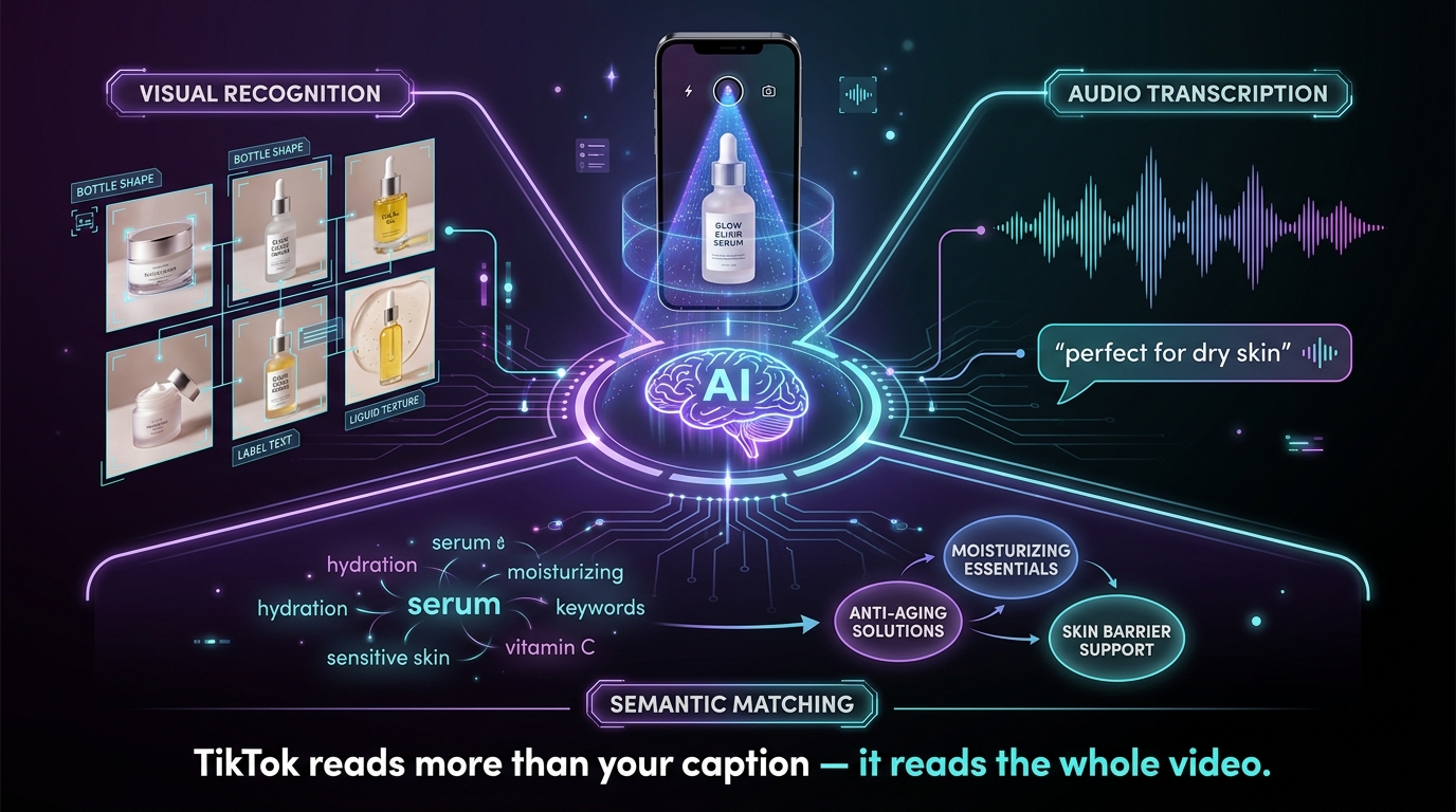 TikTok Shop AI semantic search multimodal layer: visual recognition, audio transcription, and semantic matching working together for product discovery