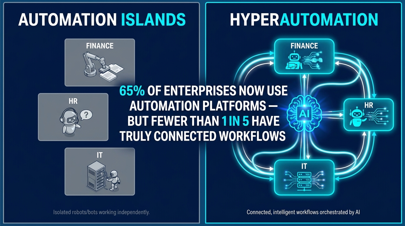 Automation islands vs hyperautomation — the difference between isolated bots and connected cross-department workflows