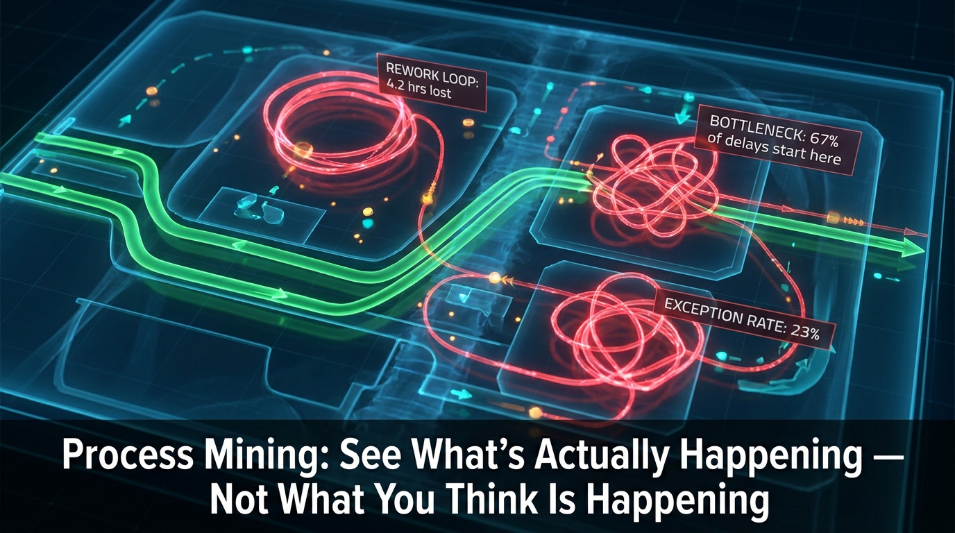 Process mining as an enterprise X-ray — revealing bottlenecks, rework loops, and hidden workflow deviations
