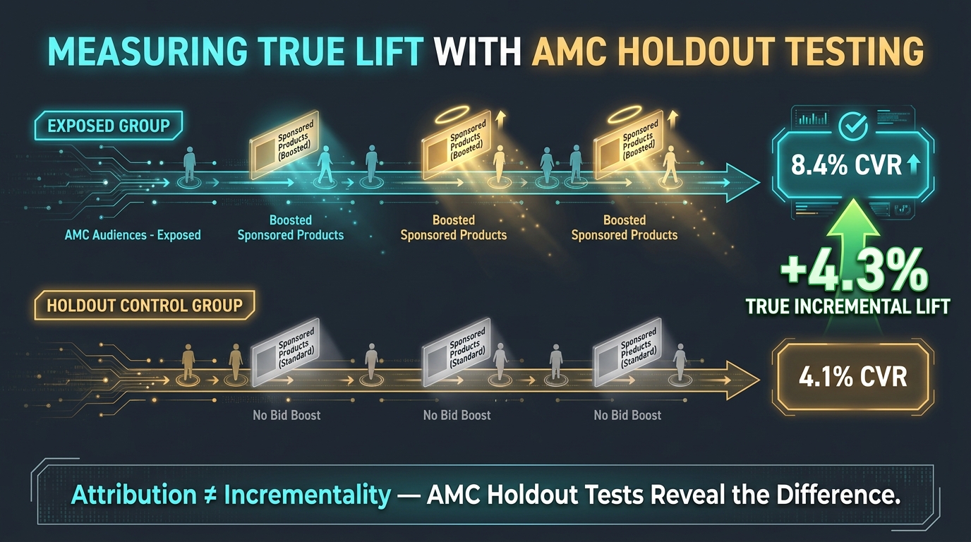 Measuring true lift with AMC holdout testing — exposed vs control group comparison