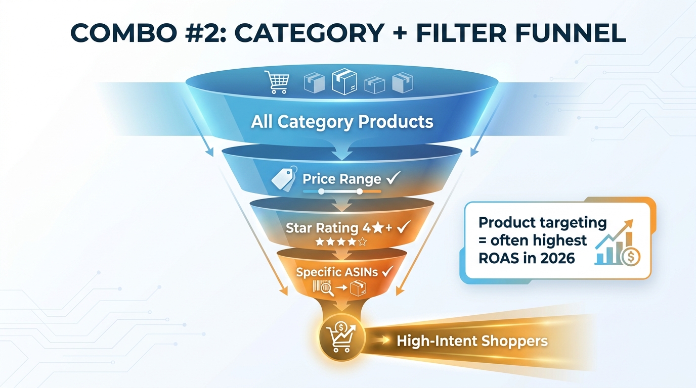 Combo 2: Category targeting with price and star rating filter funnel for Sponsored Brand Video