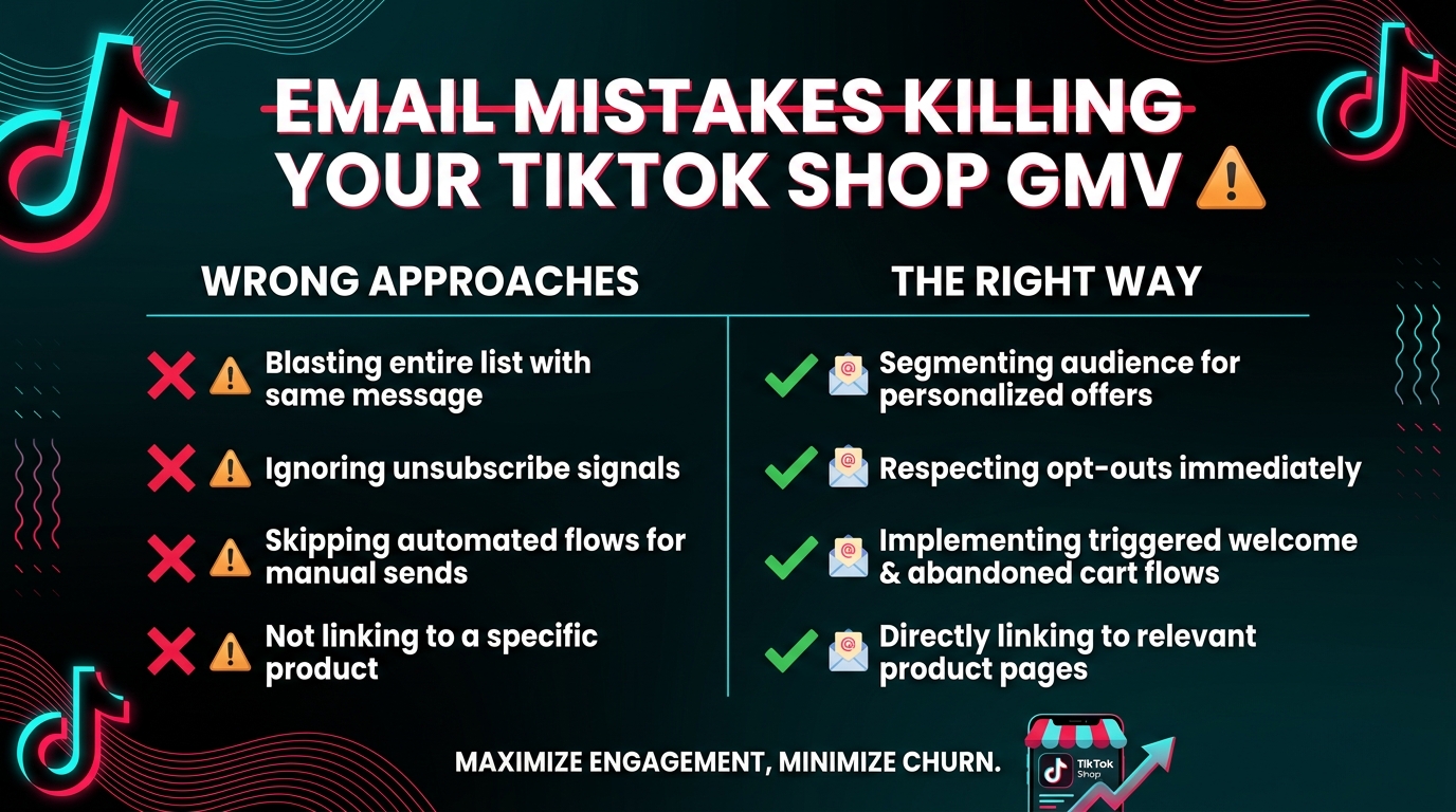 Checklist of common TikTok Shop email mistakes versus best practices