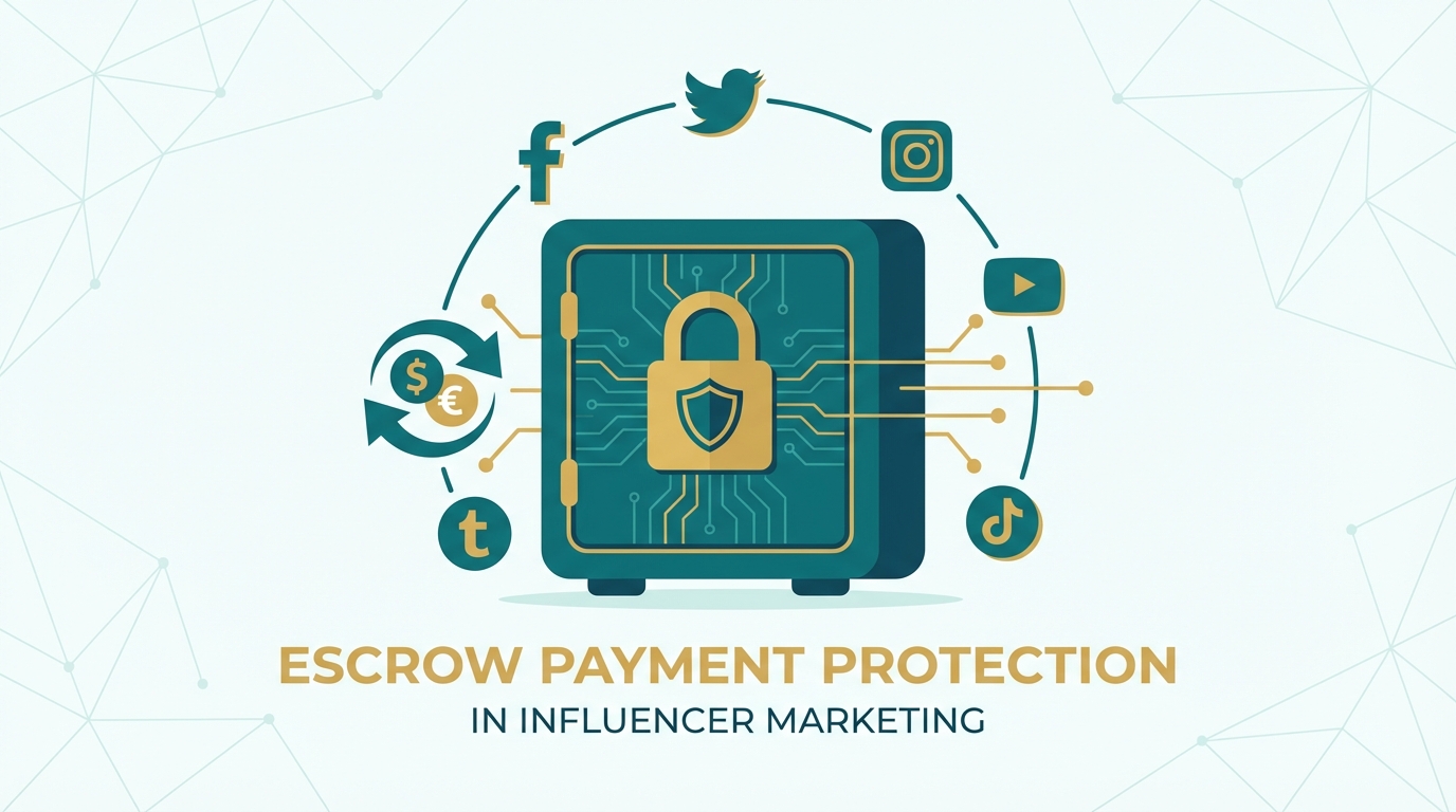 Secure digital vault with padlock and shield icon representing escrow payment protection in influencer marketing