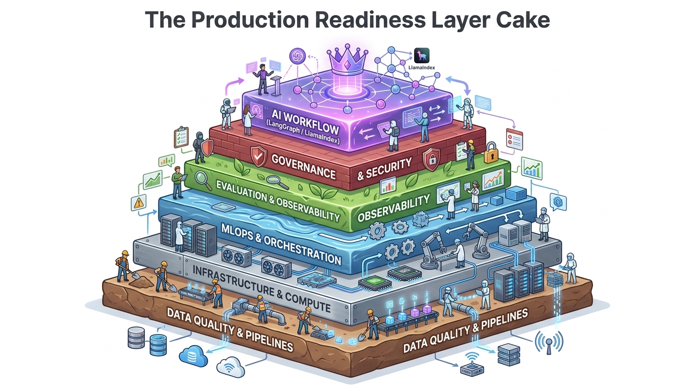 The production readiness layer cake for AI workflows — from data quality to governance