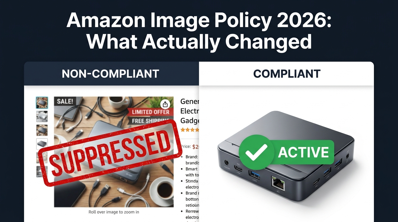 Amazon image policy 2026 — compliant vs. suppressed listing comparison