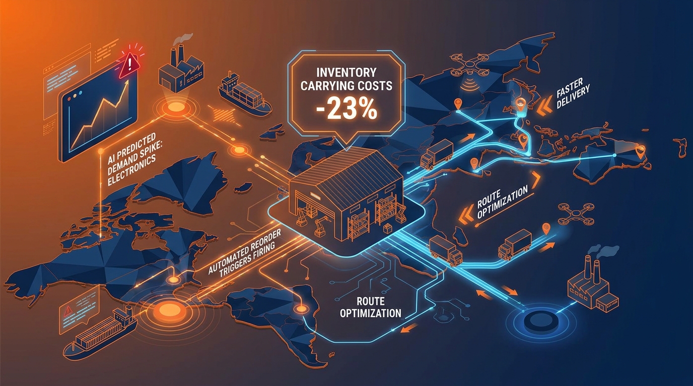 AI-powered supply chain automation with demand prediction, automated reorder triggers, and route optimization