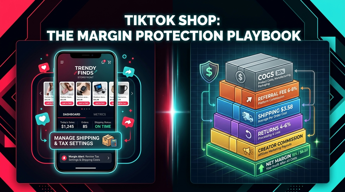 TikTok Shop margin protection playbook — fee stack breakdown and shipping tax infographic