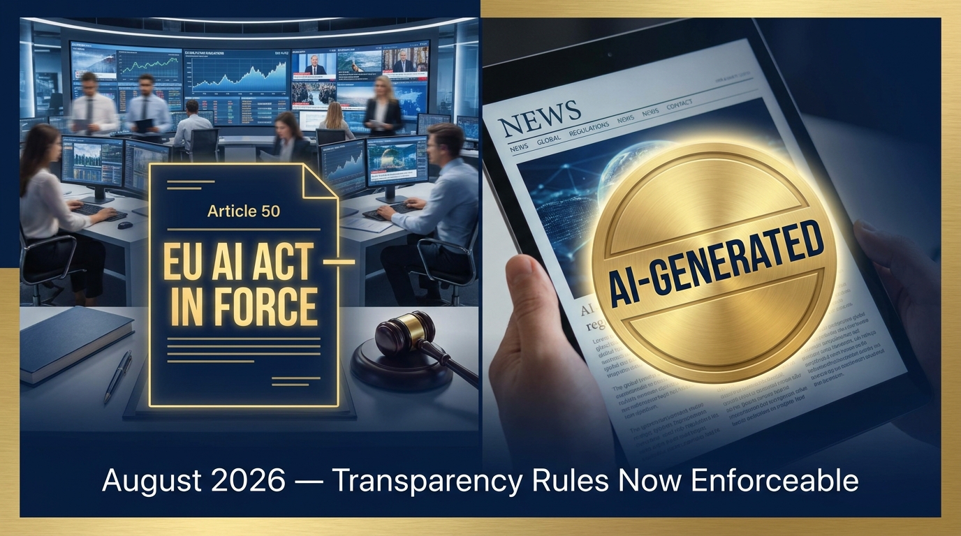 EU AI Act transparency rules for newsrooms — Article 50 now enforceable from August 2026