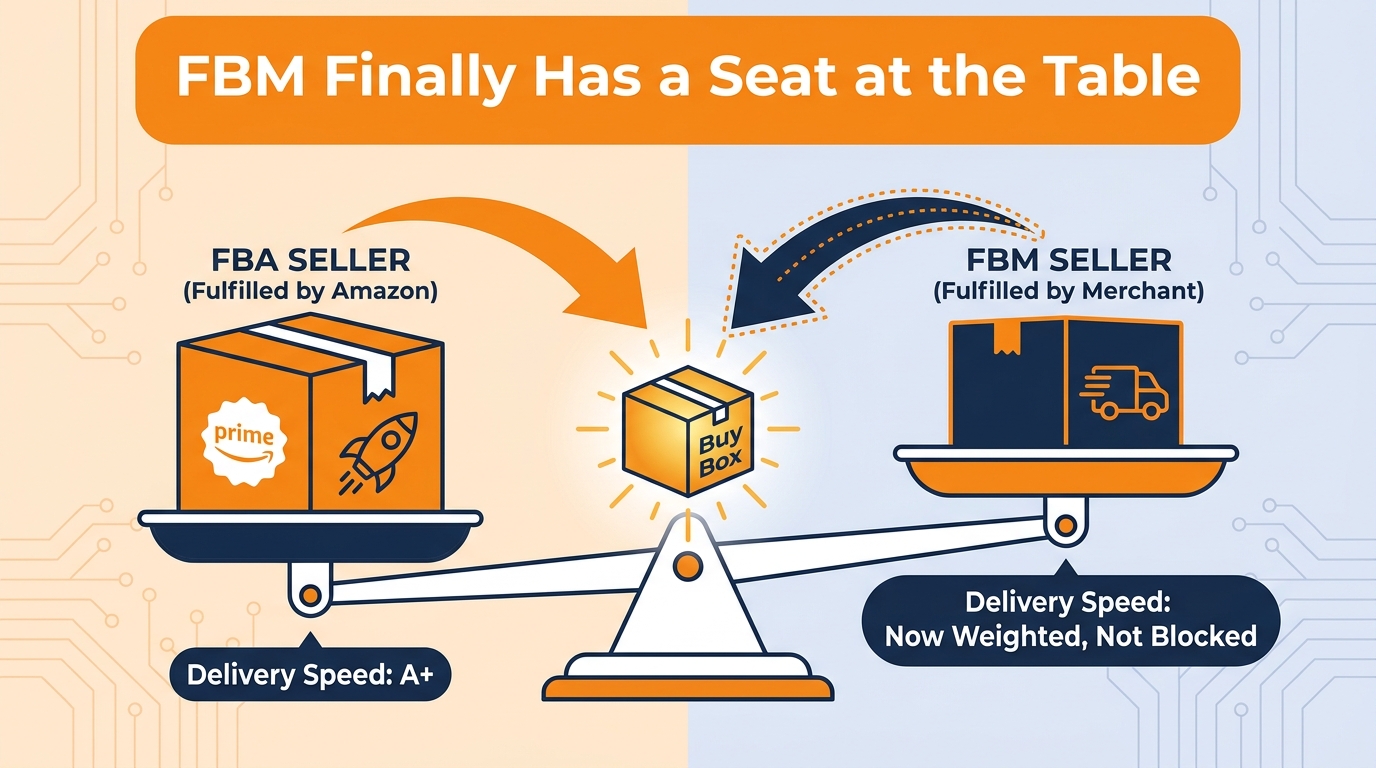 FBA vs FBM seller comparison for Amazon Buy Box competition under new 2026 rules