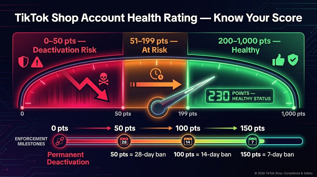 TikTok Shop Account Health Rating system explained — Green, Orange, Red zones and enforcement milestones