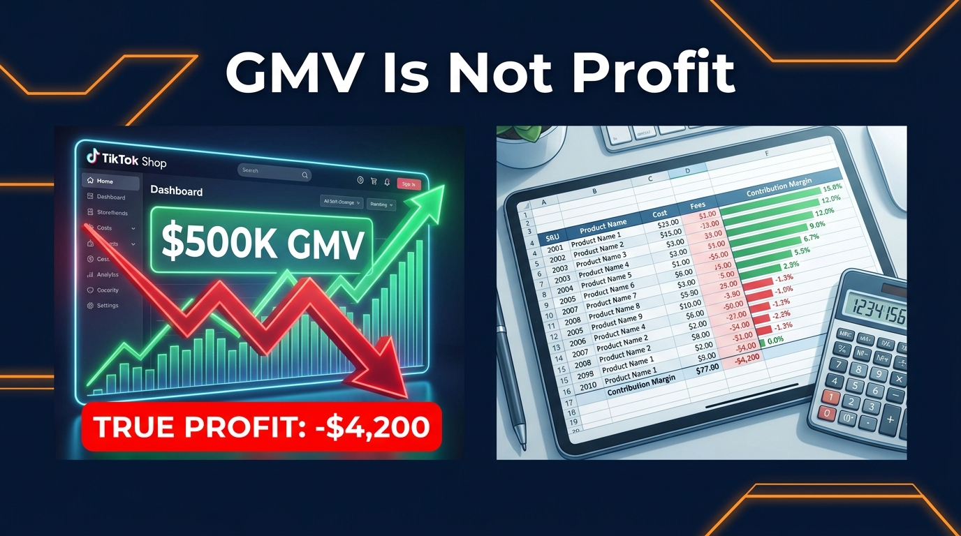 GMV Is Not Profit — TikTok Shop affiliate management hero image showing the gap between GMV and true profit