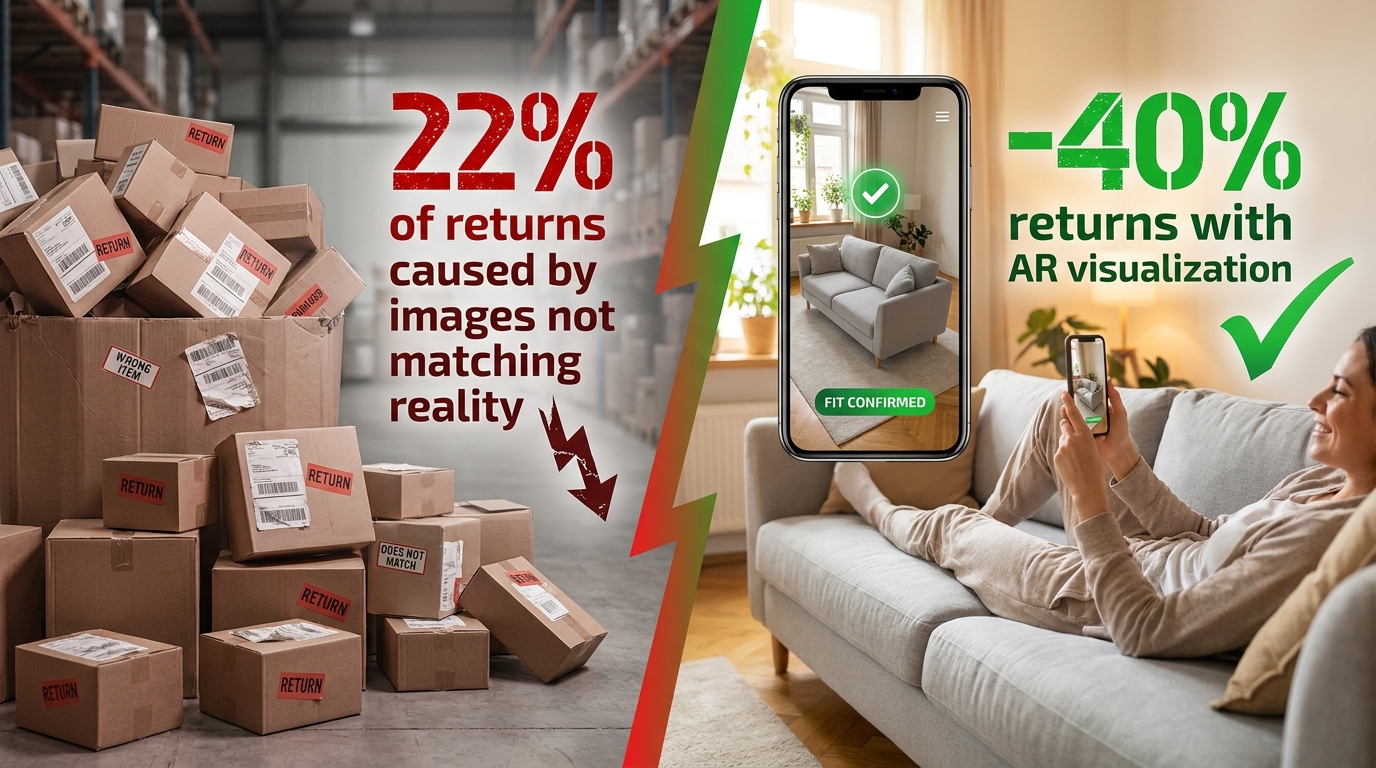 Returns caused by poor product images versus AR visualization reducing return rates by up to 40%