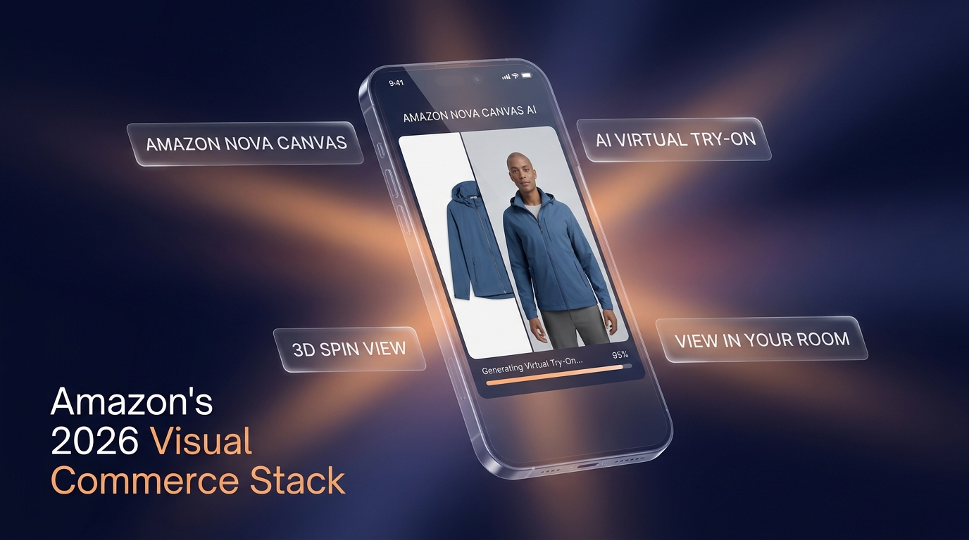 Amazon's 2026 visual commerce stack: Nova Canvas AI, virtual try-on, 3D spin view, and View in Your Room AR features