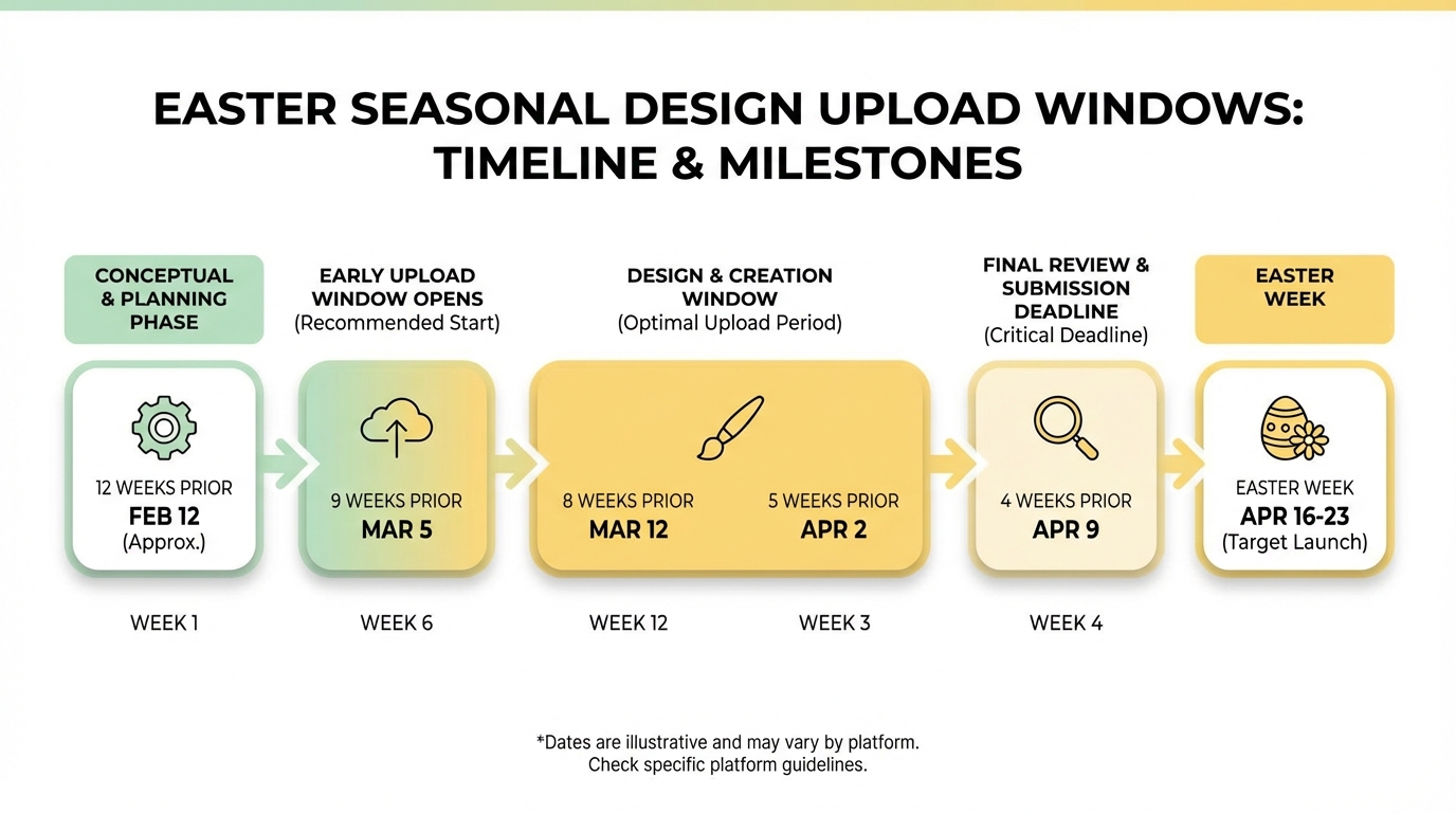 Easter seasonal design upload timeline calendar for Amazon POD sellers