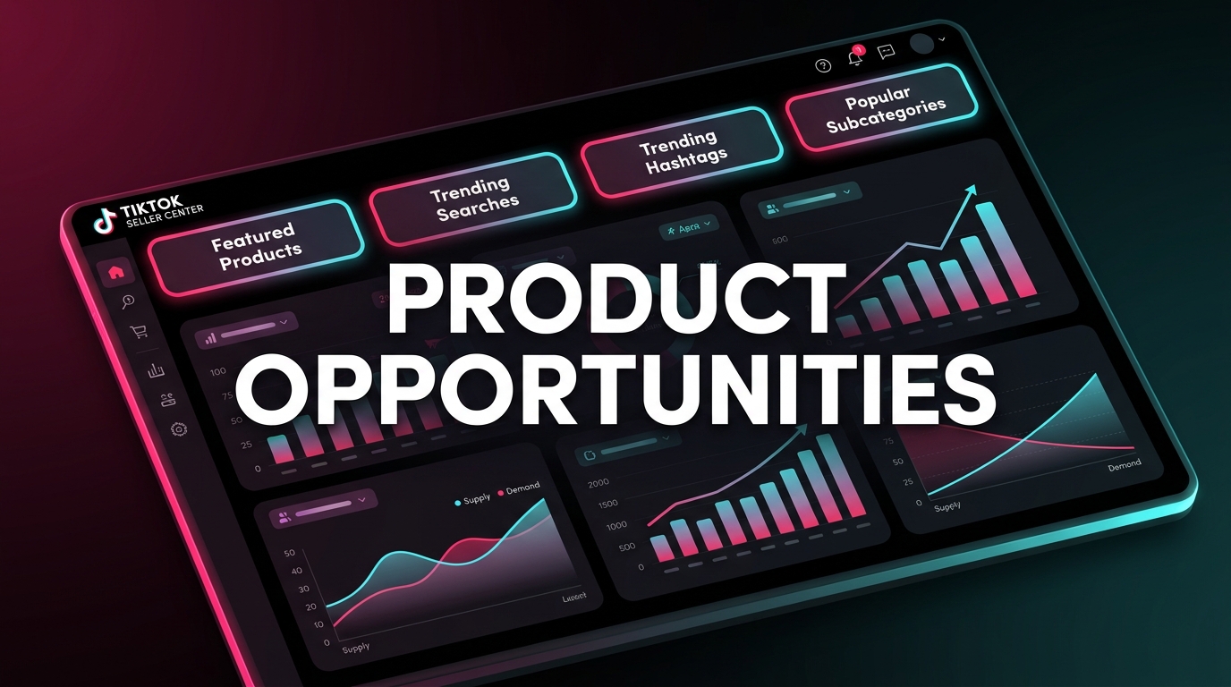 TikTok Seller Center Product Opportunities dashboard with four research tabs and demand analytics