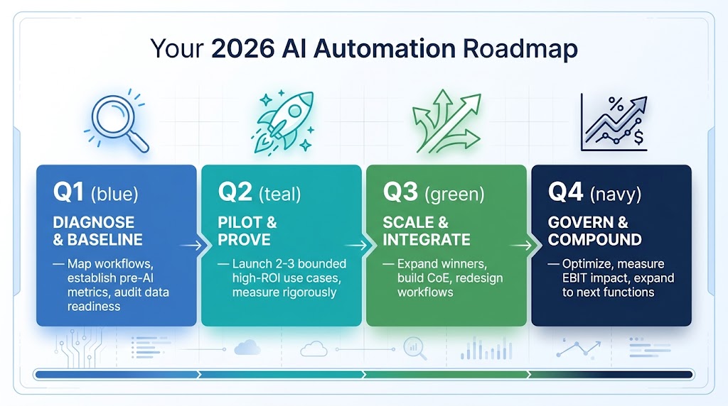 12-month AI process automation roadmap by quarter for 2026