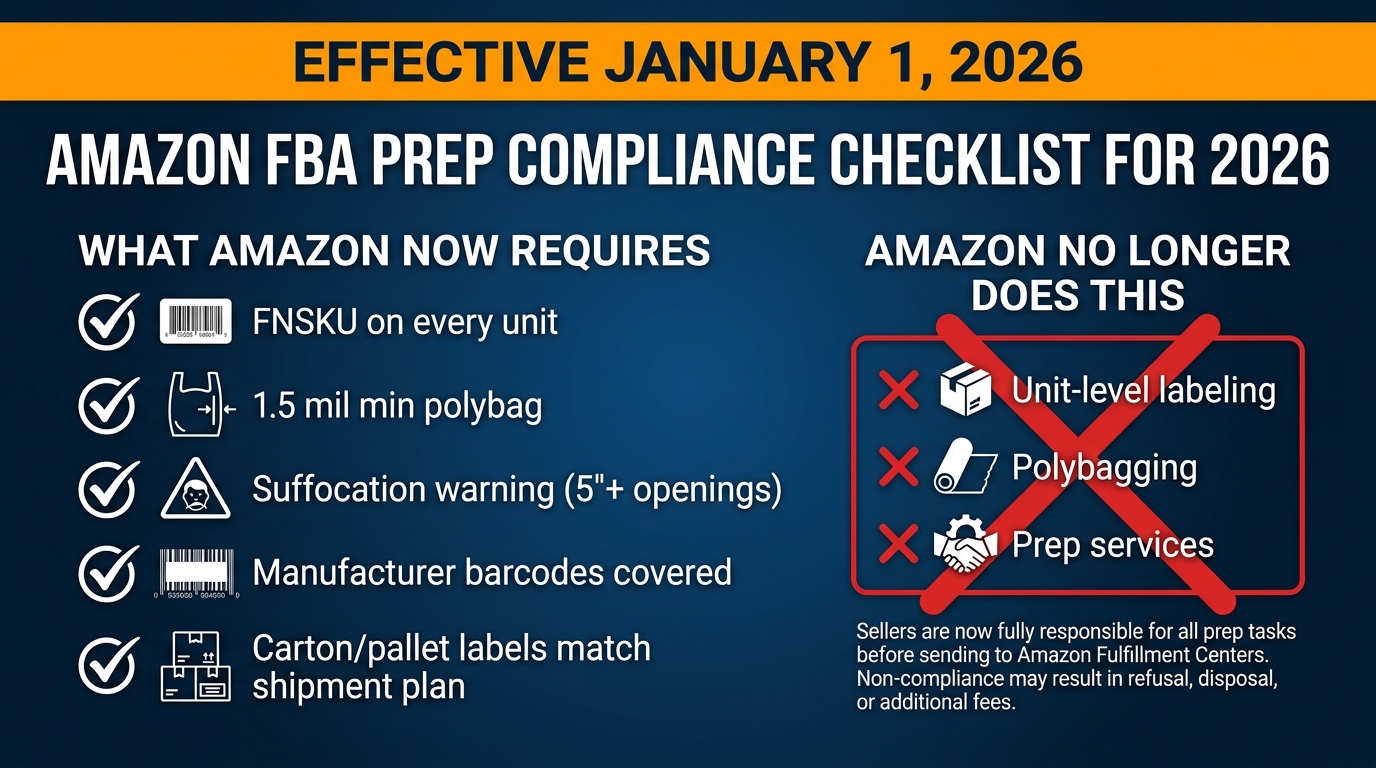 Amazon FBA compliance checklist 2026 — what Amazon now requires vs what they no longer do