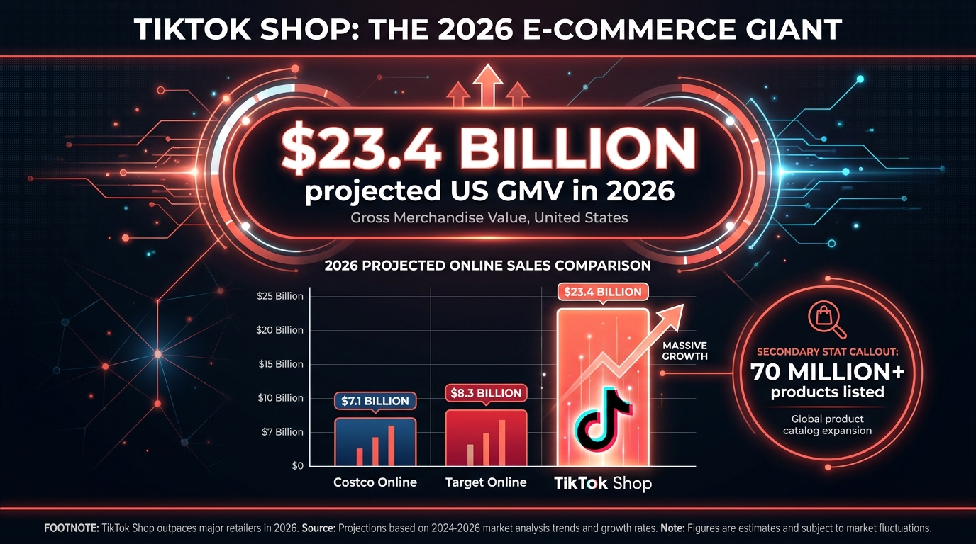 TikTok Shop $23.4 billion GMV projection vs Costco and Target infographic 2026