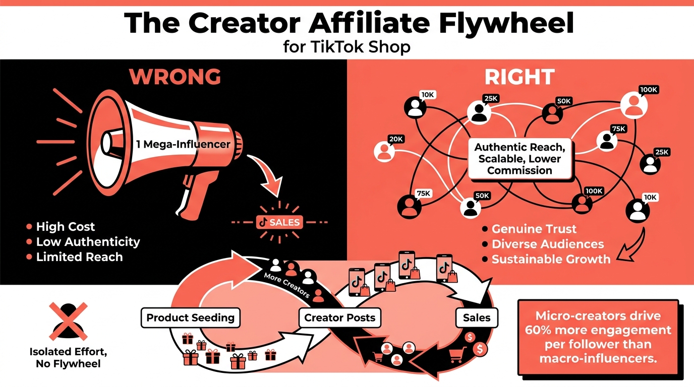 TikTok Shop creator affiliate flywheel: micro-creators vs mega-influencers strategy comparison