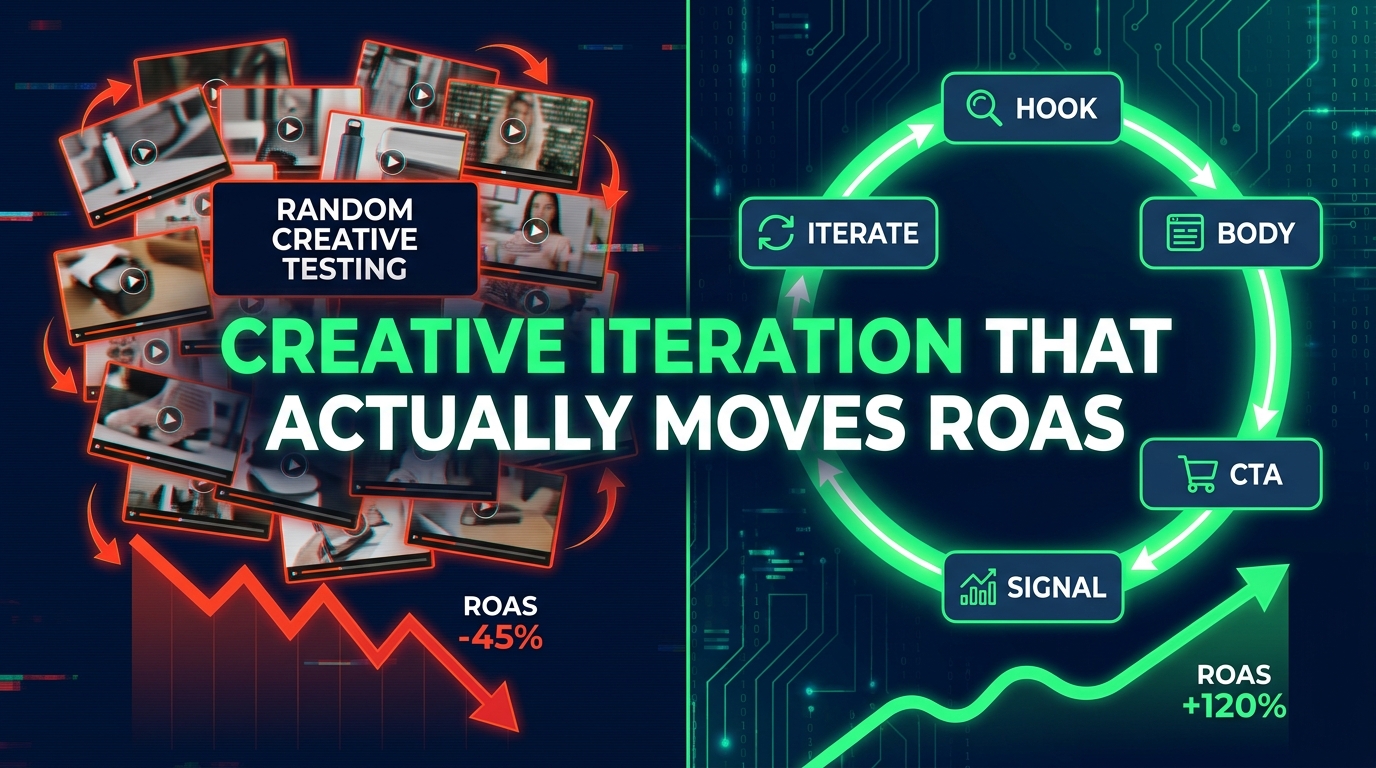 SBV creative iteration loop vs random testing — ROAS comparison showing structured loop driving growth