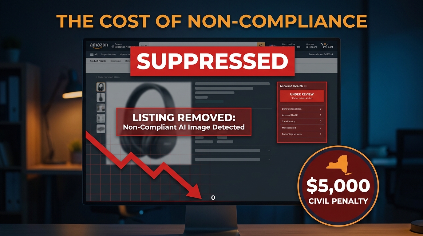 Amazon listing suppression and enforcement consequences for non-compliant AI model images