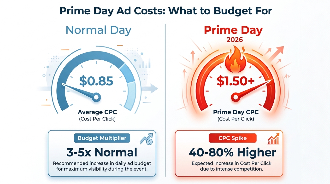 Prime Day 2026 Amazon PPC advertising costs spike — CPC jumps 40-80% above baseline, budget 3-5x normal