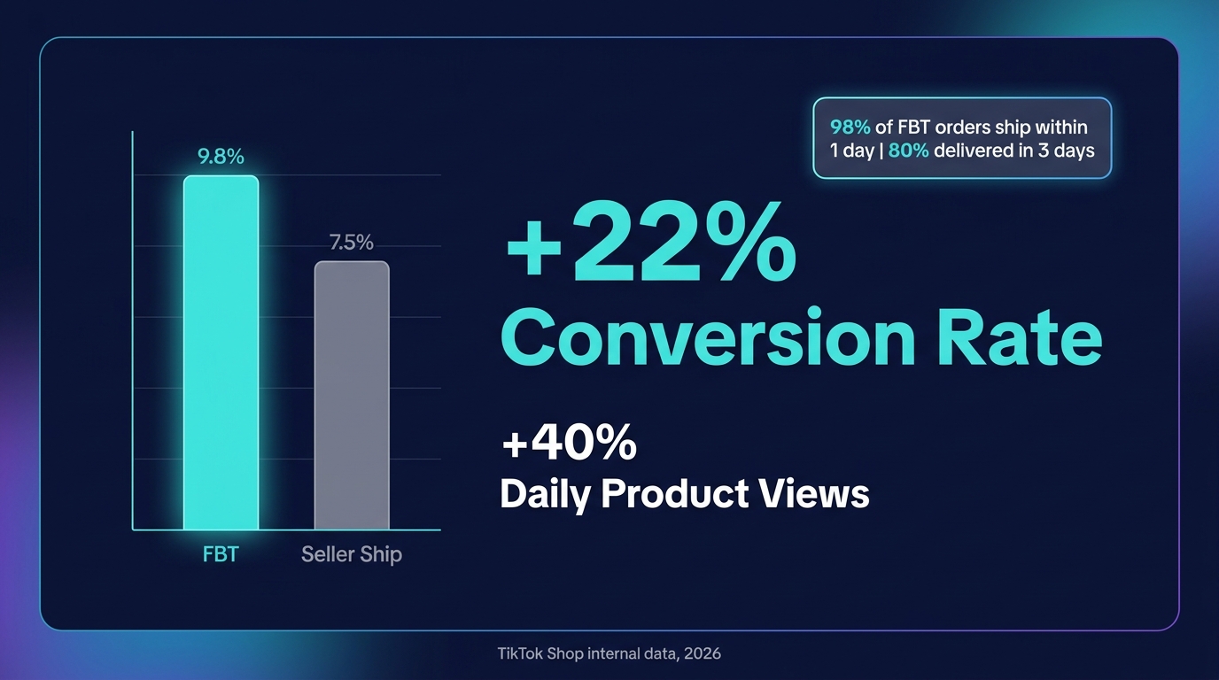 TikTok Shop FBT conversion data - 22% higher conversion rate and 40% more daily product views statistics dashboard