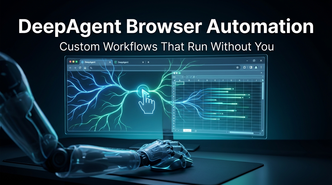 DeepAgent browser automation — AI agent controlling a browser with neural network connections and auto-filling forms