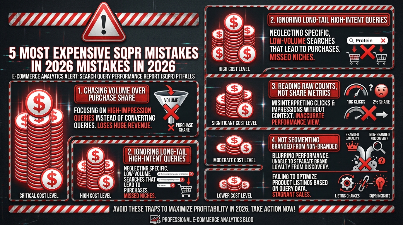 Five most expensive Amazon Search Query Performance mistakes in 2026 infographic