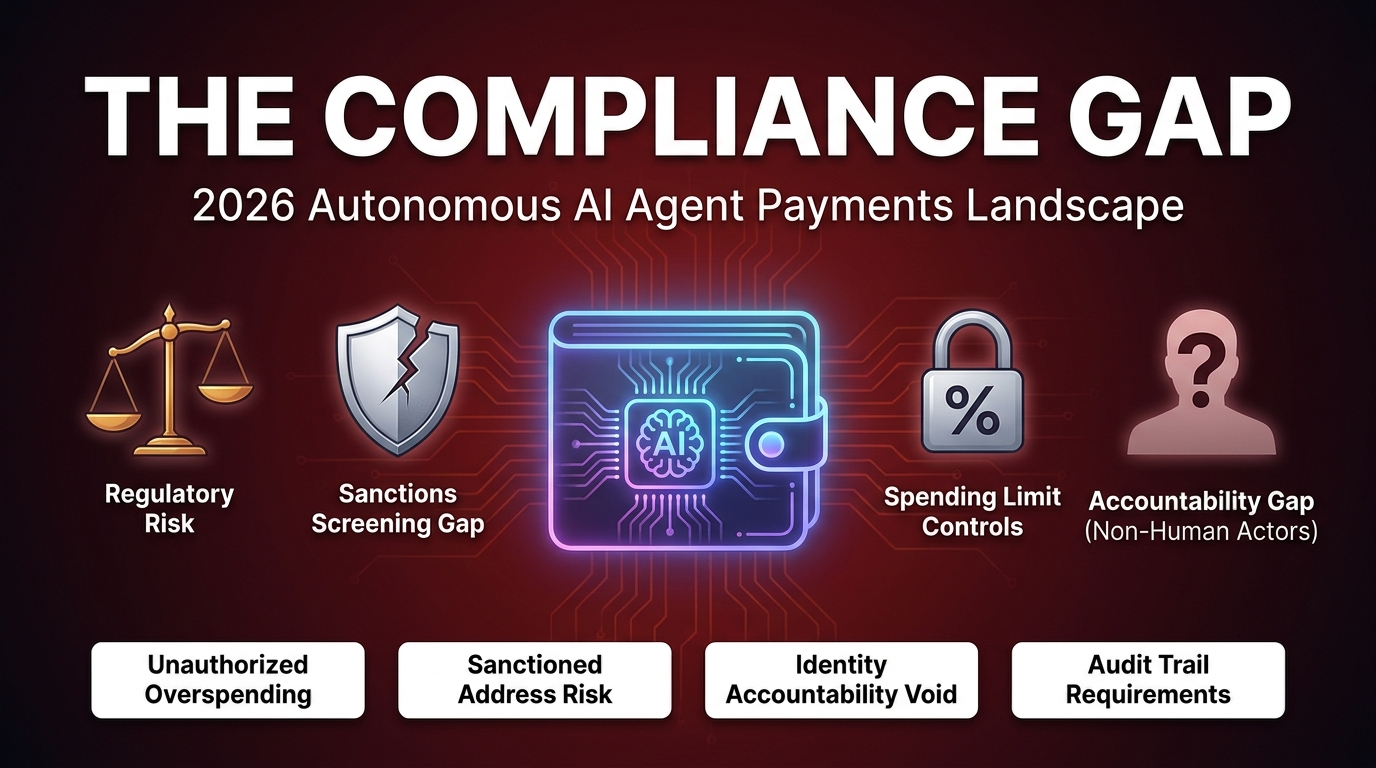 The compliance gap in autonomous AI agent payments — regulatory risk, sanctions screening, spending limits, and accountability void