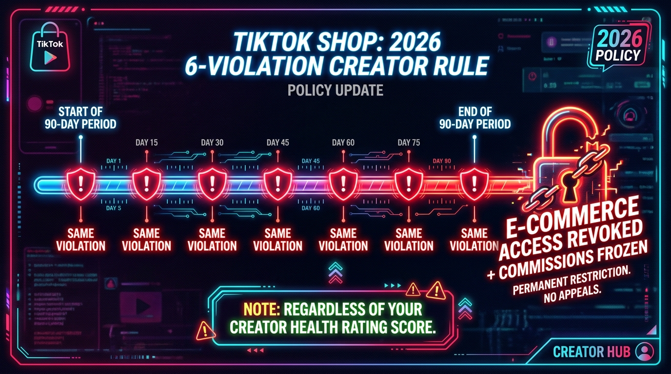 TikTok Shop 6 violations in 90 days creator rule resulting in e-commerce access revocation
