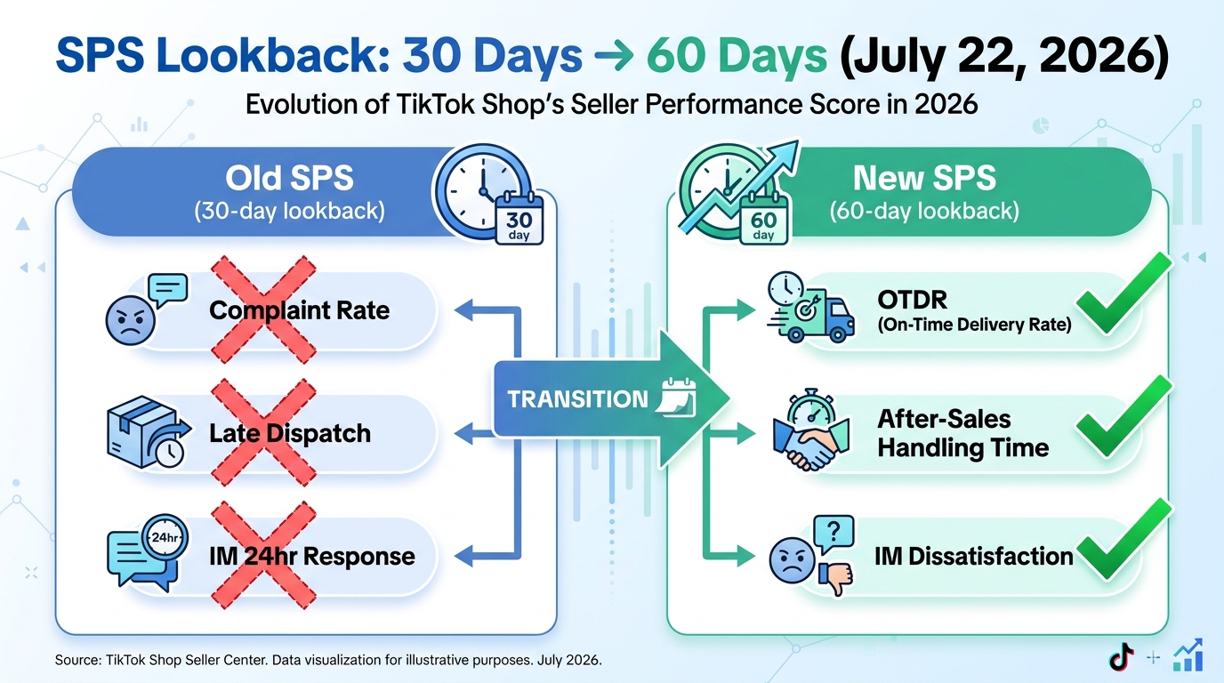TikTok Shop Seller Performance Score SPS before and after 2026 metric changes comparison
