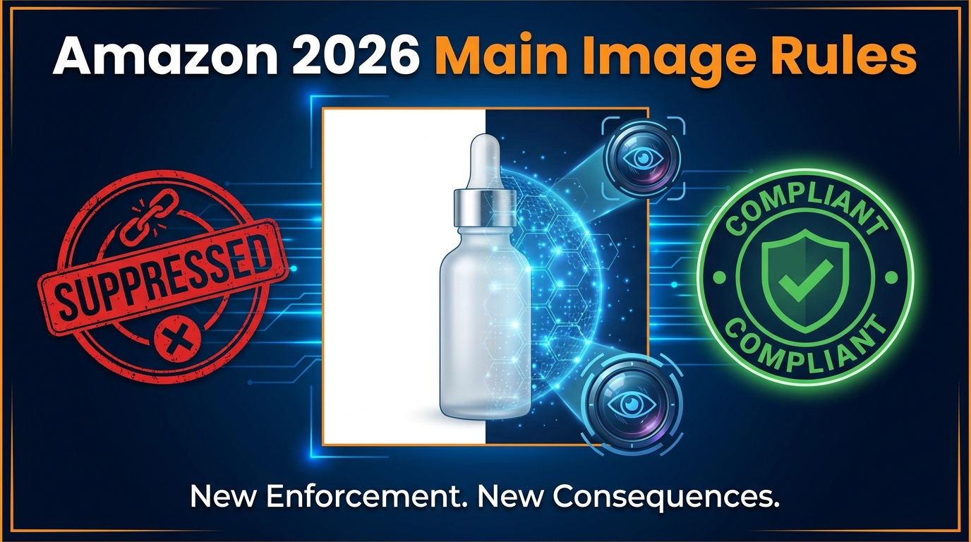 Amazon 2026 Main Image Rules - AI enforcement scanning product photos for compliance