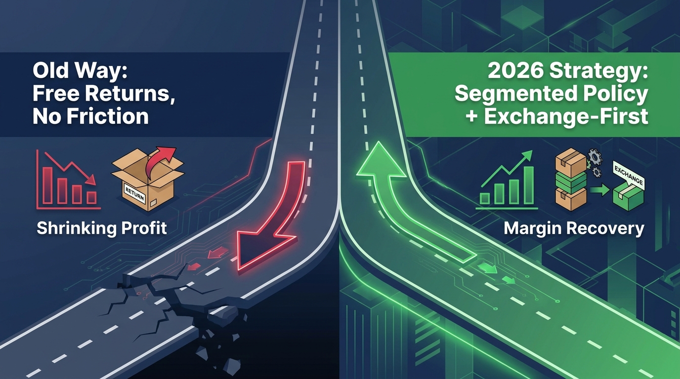 Two paths for ecommerce return policy — free unlimited returns vs segmented exchange-first strategy and their margin outcomes