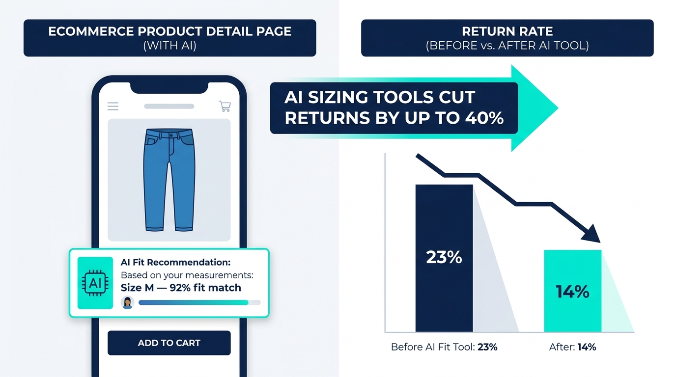 AI-powered sizing and fit recommendation tools reducing ecommerce return rates by up to 40% — before and after comparison
