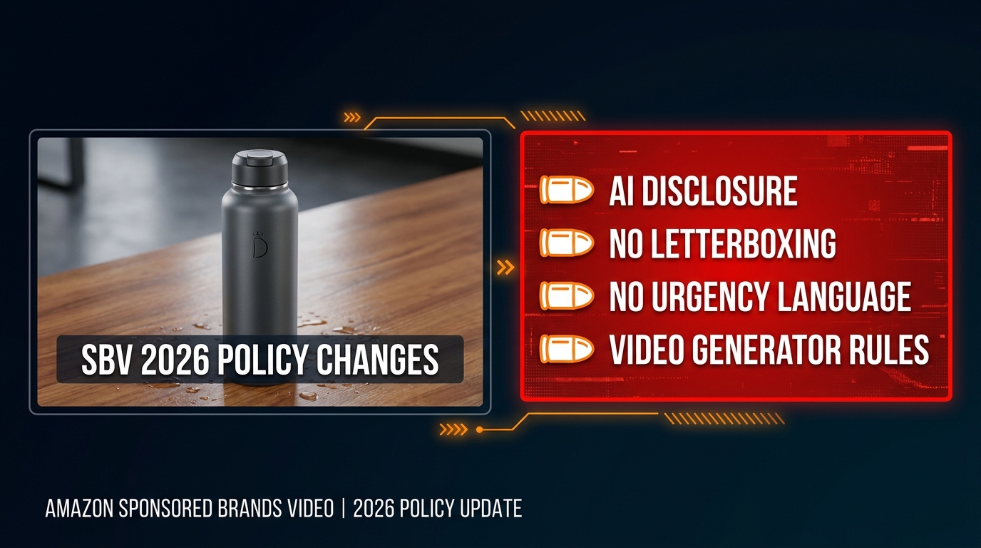 Amazon SBV 2026 policy changes hero image showing split-screen with video frame and policy rule callouts
